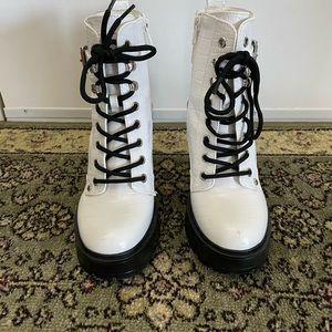 White Healed Lace Up Boots